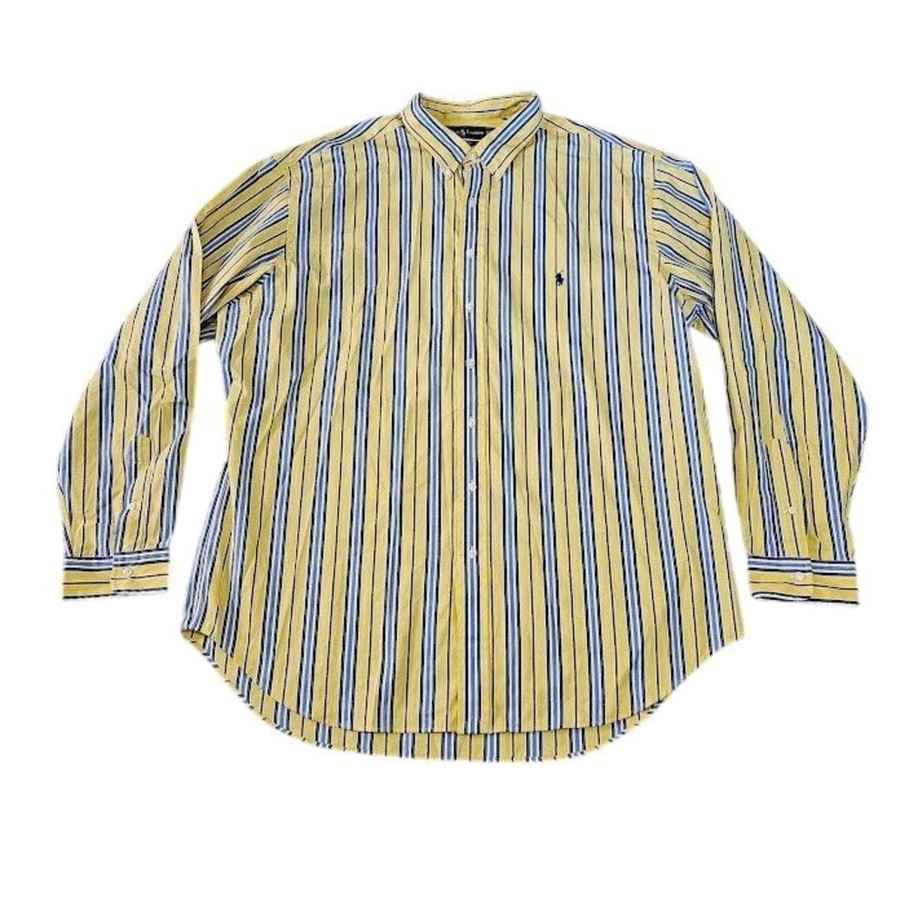 Ralph Lauren Button Down Shirt Mens 3XLT Yellow Blue Striped Classic Fit Tall